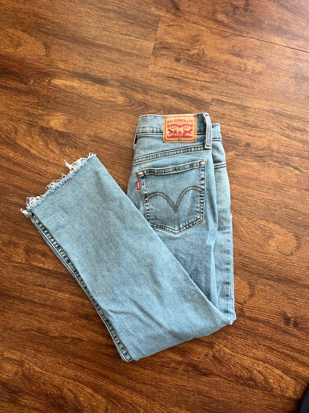 Levi's Light Blue Wedgie Straight Leg Jeans with Frayed Hem